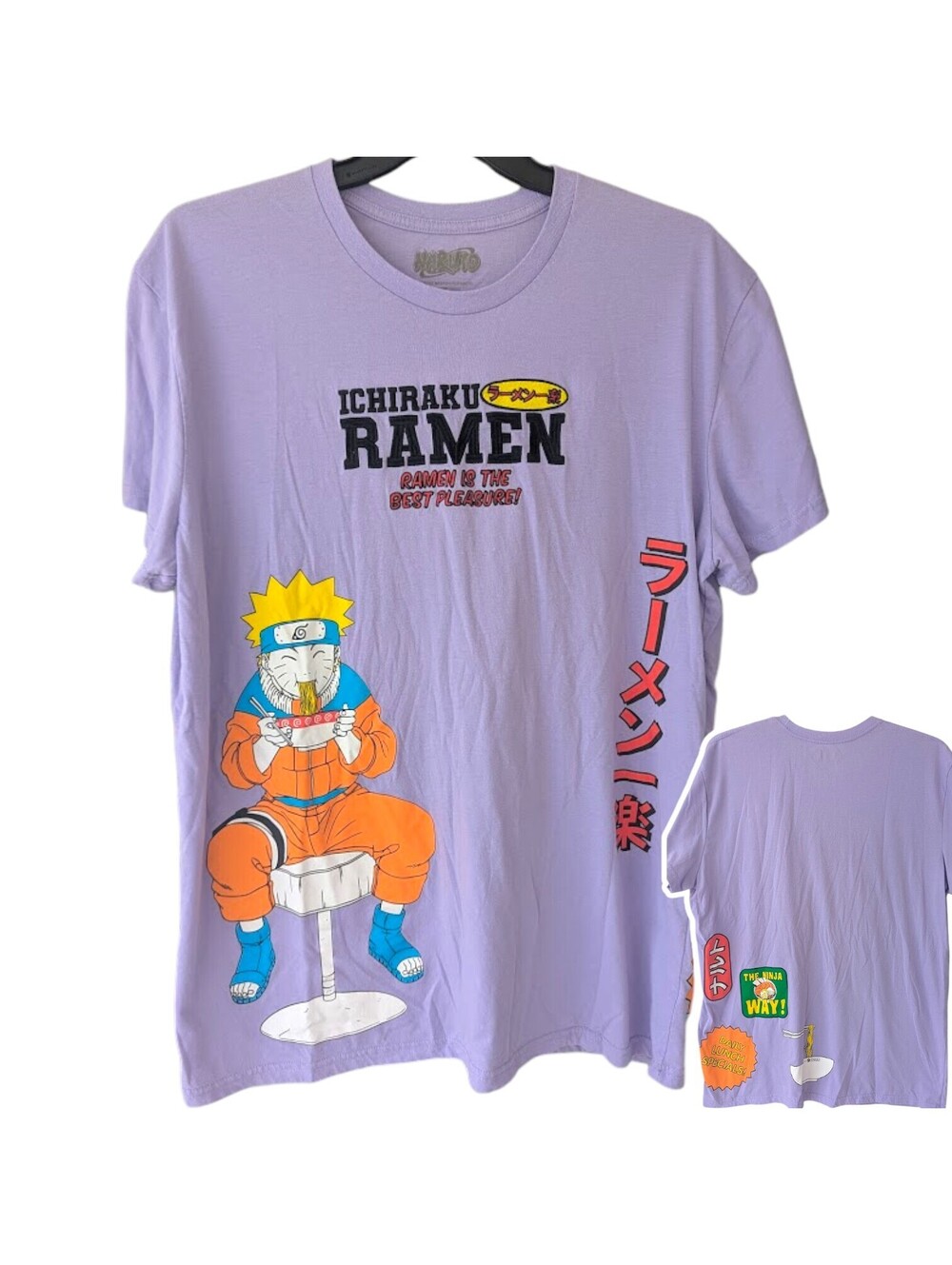 Naruto Ichiraku Ramen Shirt 2XL Purple Anime Graphic Back Print Cotton Blend Tee